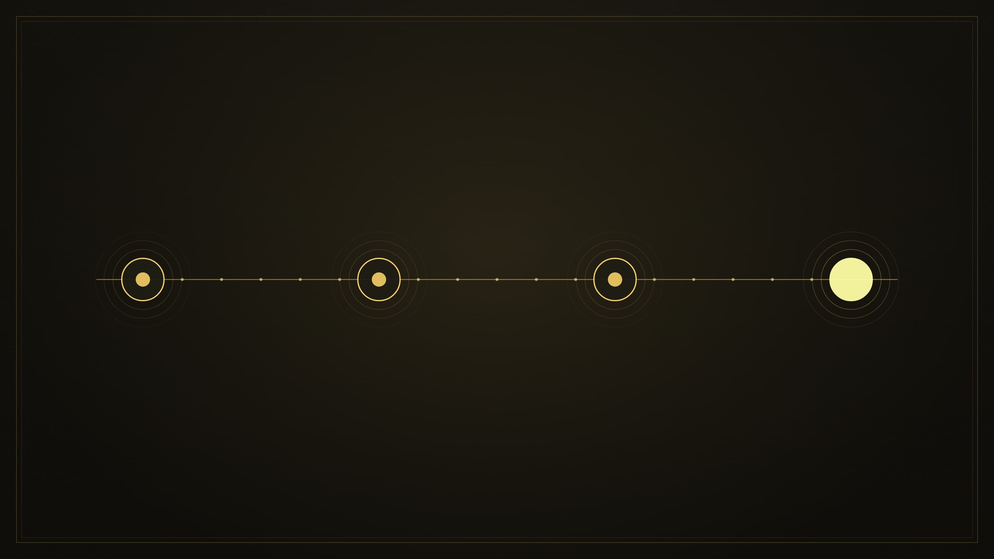 Four linked marks on one engraved line: an authenticated source, a credential, an agreement condition, and a verified payment